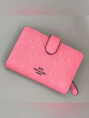 Coach Medium Corner Zip Wallet Signature Embossed Leather Pink Lemonade